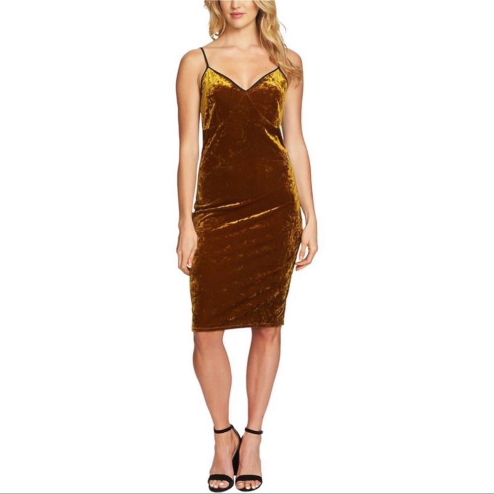 1.State Womens Velvet Slip Dress Mustard Yellow Size L